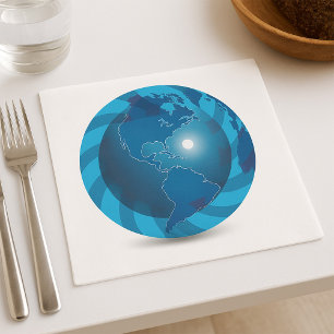 Modern Blue Earth Globe World Map Napkins
