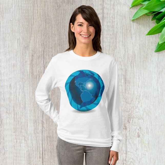 Modern Blue Earth Globe World Map T-Shirt (Creator Uploaded)