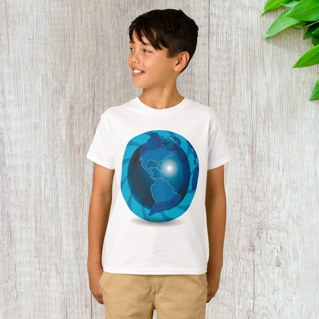 Modern Blue Earth Globe World Map T-Shirt (Creator Uploaded)