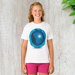 Modern Blue Earth Globe World Map T-Shirt