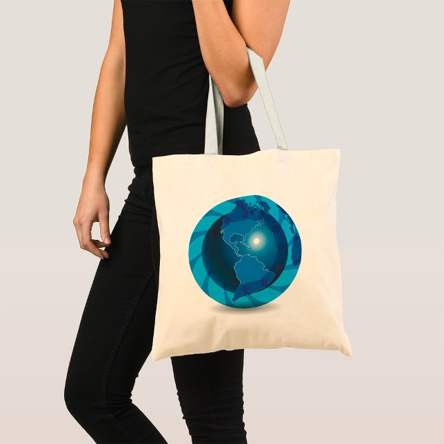 Modern Blue Earth Globe World Map Tote Bag (Creator Uploaded)