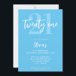 Modern Blue Elegant 21st Birthday Invitation<br><div class="desc">A simple modern 21st birthday invitation featuring elegant calligraphy script typography and minimalist design in blue and white color.</div>