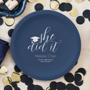 Modern Blue Elegant Fonts Graduation Paper Plates