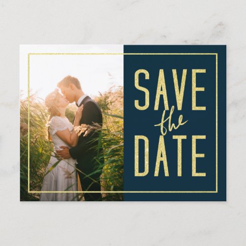 Modern Blue Elegant Simple Photo Save The Date Invitation Postcard