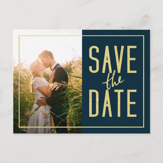 Modern Blue Elegant Simple Photo Save The Date Invitation Postcard (Front)