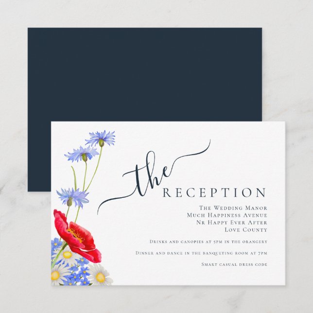 Modern Blue Elegant Summer Floral Wedding Enclosure Card (Front/Back)