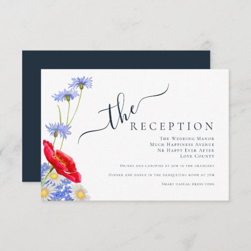 Modern Blue Elegant Summer Floral Wedding Enclosure Card
