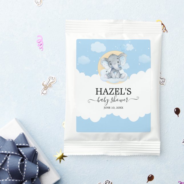 Modern Blue Elephant Boy Little Peanut Baby Shower Hot Chocolate Drink Mix (Packets)