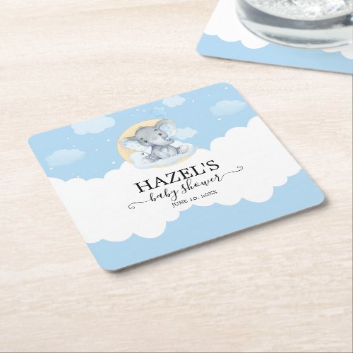 Modern Blue Elephant Boy Little Peanut Baby Shower Square Paper Coaster