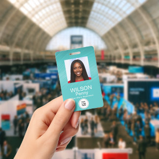 Modern Blue Employee Name Logo With Photo Badge