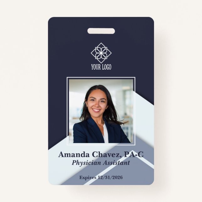 Modern Blue Employee Photo ID Badge (Front)