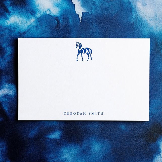 Modern Blue Equestrian Horse Personalized Name  Note Card (Creator Uploaded)