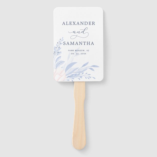 Modern Blue Eucalyptus Greenery Succulent Wedding Hand Fan (Front)