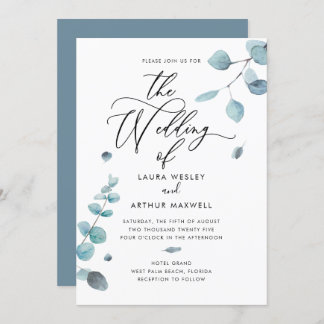 Modern Blue Eucalyptus Wedding Invitation
