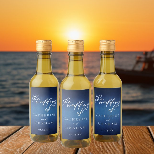 Modern Blue Evening Wedding Customizable Mini Wine Label (Creator Uploaded)