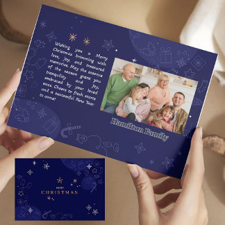 Modern Blue Family Christmas Photo Card