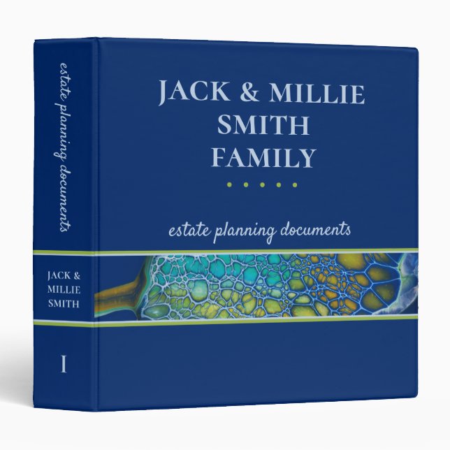 Modern Blue Family Estate Planning 3 Ring Binder (Front/Spine)
