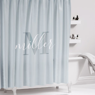Modern Blue Family Name Monogram Shower Curtain