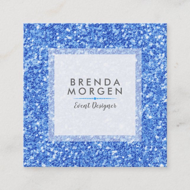 Modern Blue Faux Glitter Background Square Business Card (Front)
