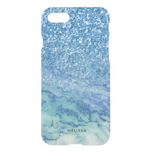 Modern Blue Faux Glitter  Faux Marble Ombre iPhone SE87 Case