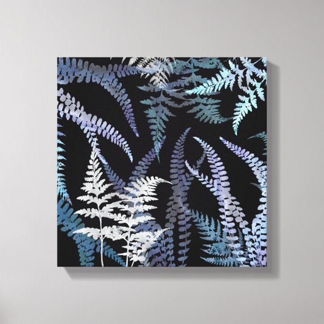 Modern Blue Fern Elegant Botanical Abstract Canvas Print (Front)
