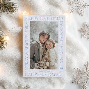 Modern Blue Festive Christmas Typography Letterpress Photo Cards