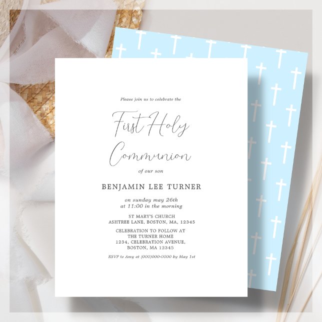 Modern Blue | First Communion Budget Invitation (Creator Uploaded)
