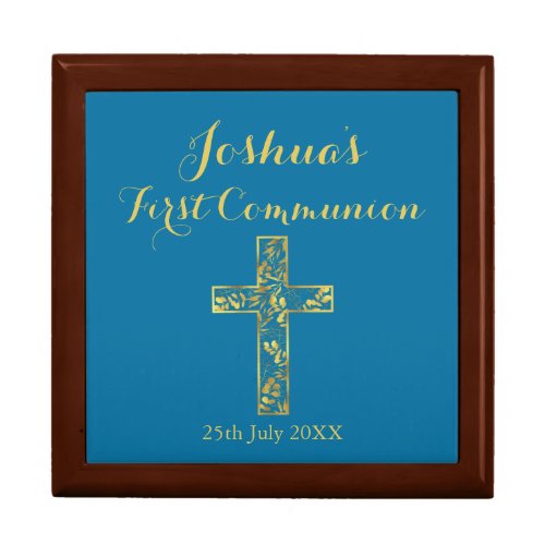 Modern blue first communion cross boys gift box