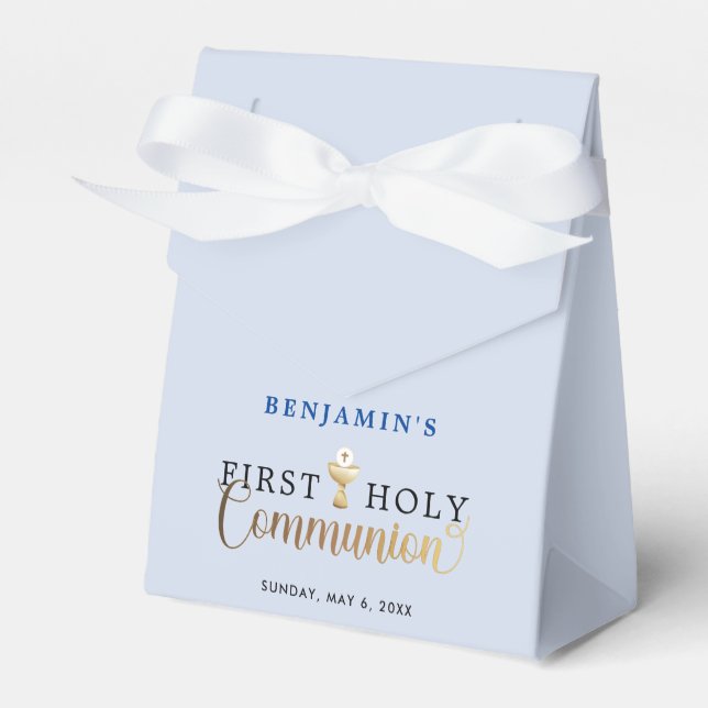 Modern Blue First Holy Communion Favor Boxes (Front Side)