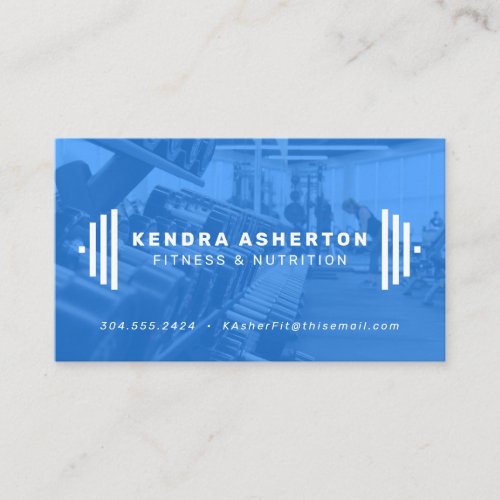 Modern blue fitness business card with photo