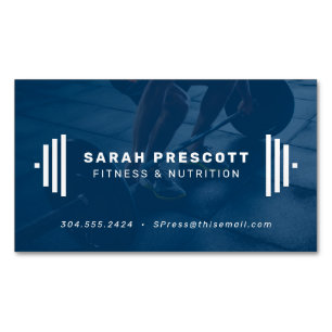 Modern blue fitness trainer photo business card magnet