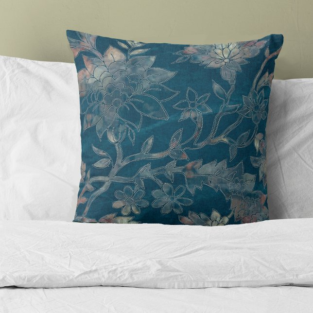 Modern Blue Floral Abstract Throw Pillow (Creator Uploaded)