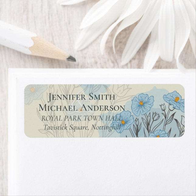 Modern Blue Floral Abstract Wedding Label (Insitu)