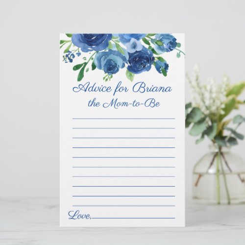 Modern Blue Floral Advice Baby Shower Game