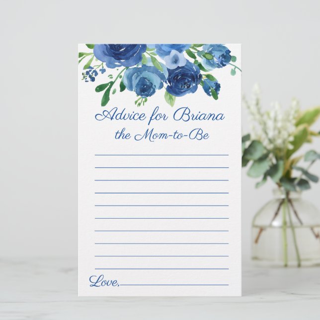 Modern Blue Floral Advice Baby Shower Game (Standing Front)