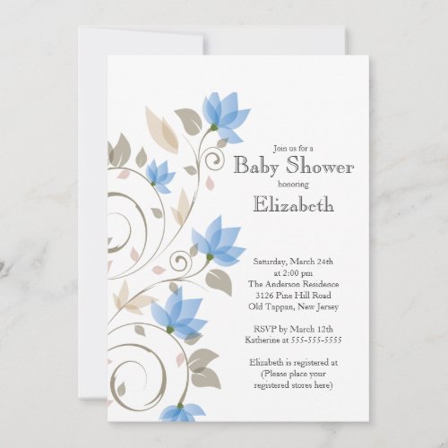 Modern Blue Floral Boy Baby Shower Invitation