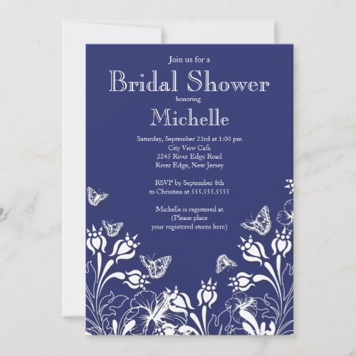 Modern blue Floral Bridal Shower Invitation