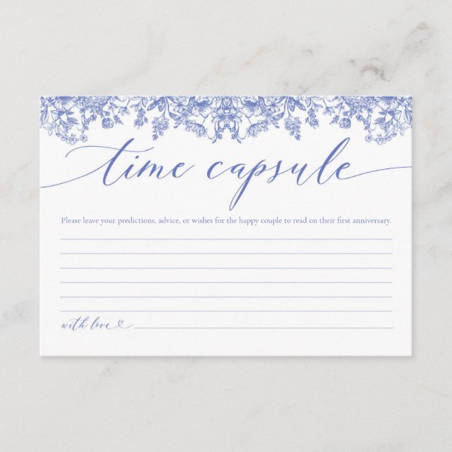 Modern Blue Floral Bridal Shower Time Capsule Card (Front)
