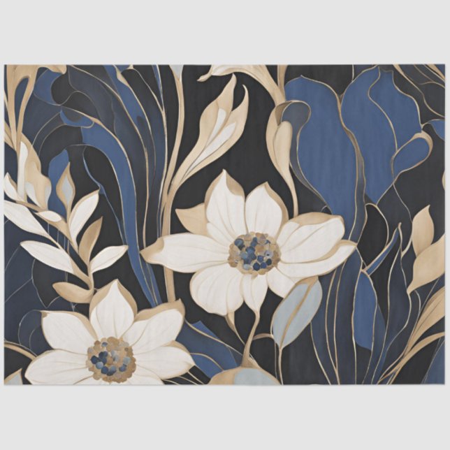 Modern Blue Floral Decoupage  Tissue Paper (Front)