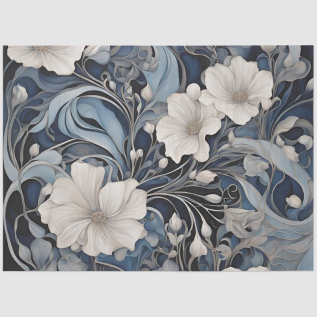Modern Blue Floral Decoupage  Tissue Paper (Front)
