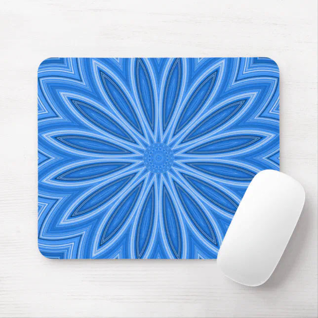 Modern Blue Floral Design Artisan Mouse Pad | Zazzle
