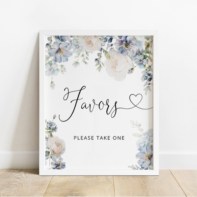 Modern Blue Floral Favors Baby Shower Poster (Creator Uploaded)