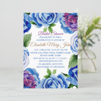 Modern Blue Floral Frame Bridal Shower Invitation