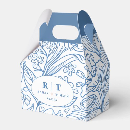 Modern Blue Floral Monogram Thank You Wedding Favor Boxes