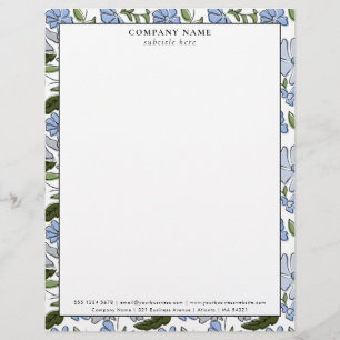 Modern Blue Floral Pattern Company Name Details Letterhead