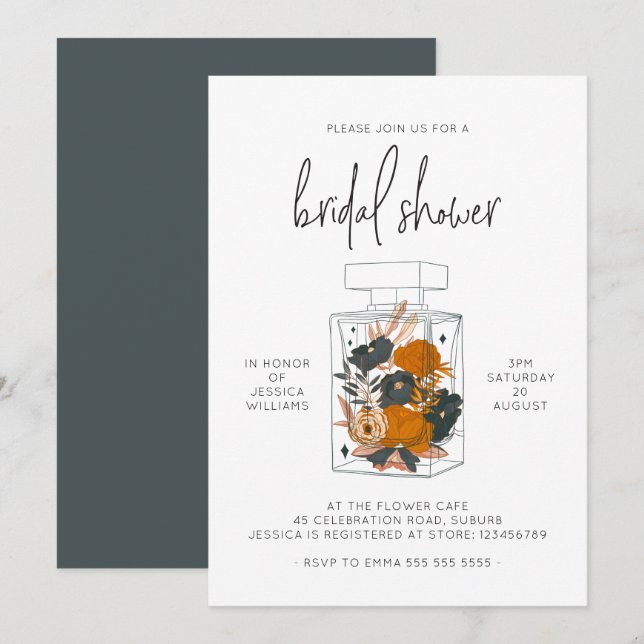 Modern Blue Floral Perfume Brunch Bridal Shower  Invitation (Front/Back)