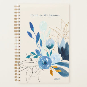 Modern Blue Floral Personalized 2026 Undated Planner