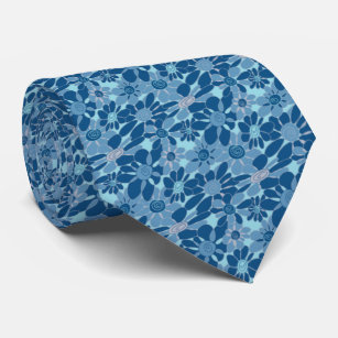 Modern Blue Floral Print Neck Tie