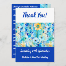 Modern Blue Floral Print Wedding Fun