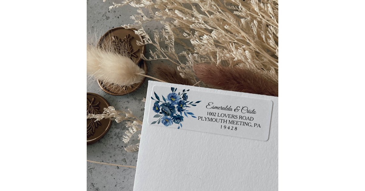 Modern Blue Floral Return Address Label | Zazzle